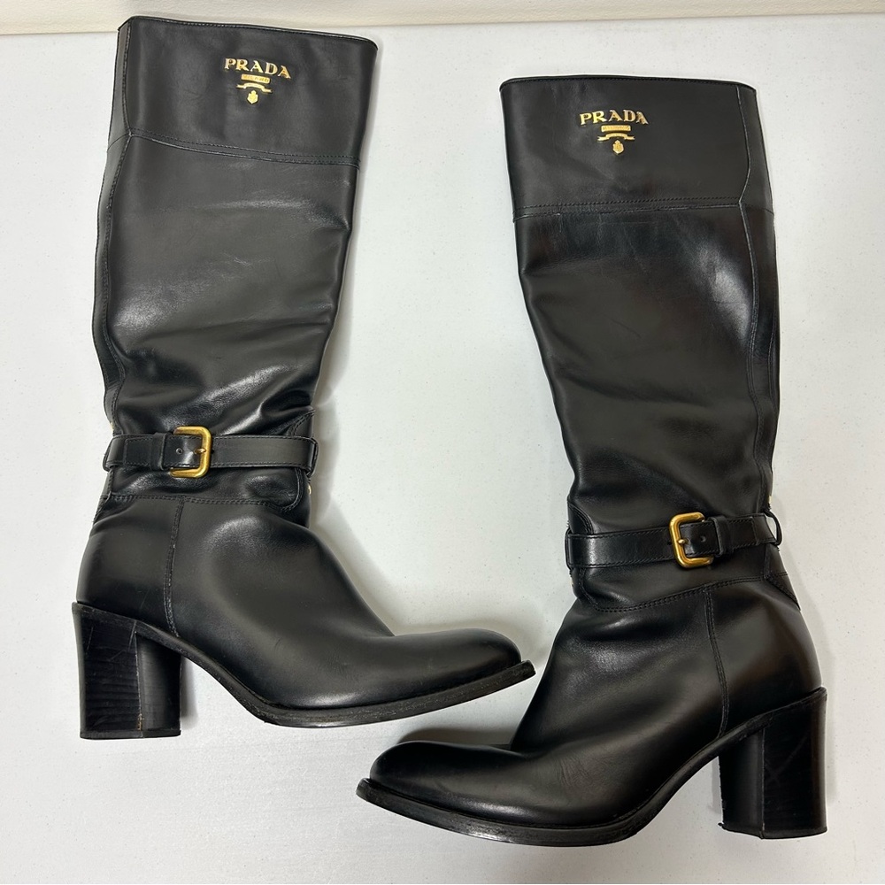 PRADA Leather Knee-High Boots Black US Women’s Size 7.5
